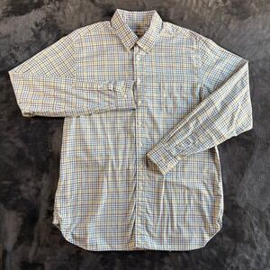 Alan Paine Mens Long Sleeve Button Down Shirt Plaid Cotton Size L